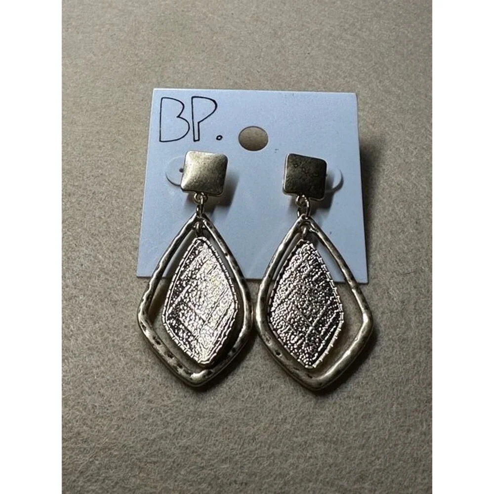 BP. Gold Tone Textured Diamond Drop Earrings Geometric Statement NWT New Boho